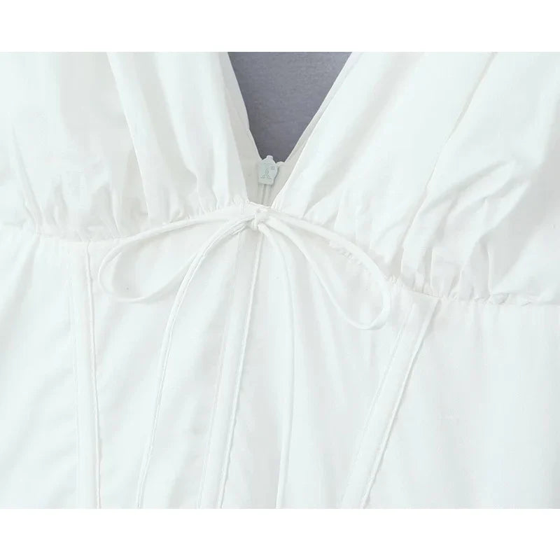 Sexy Elegant Sleeveless Deep V Neck White Dresses