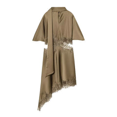 Satin Lace Trim Midi Dresses