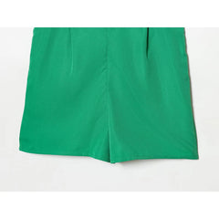 Ruffle V Neck Green Short Jumpsuit Holiday Casual Summer Romper