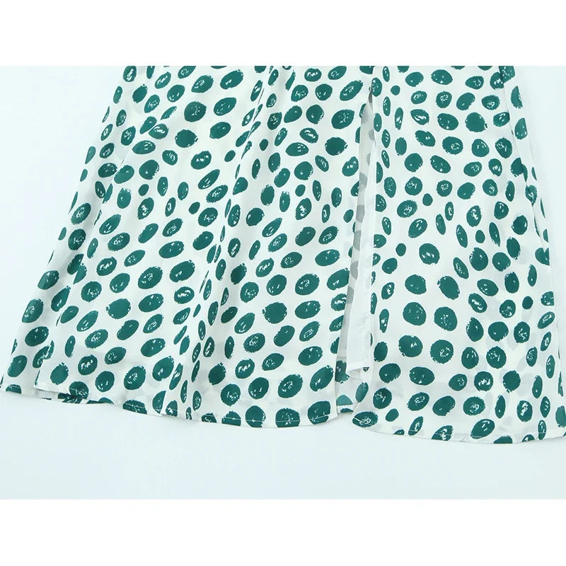 Summer Green Dot Print Midi Dresses