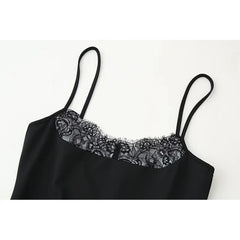 Spaghetti Straps Lace Patchwork Black Mini Sexy Dresses