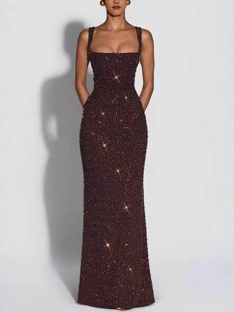 Evening Gown Slips Sleeveless Straps Hip Hugging Slim Fit Sequin Dresses