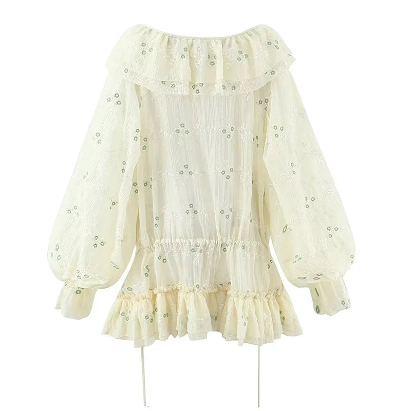 Floral Embroidery Loose Mini Dresses
