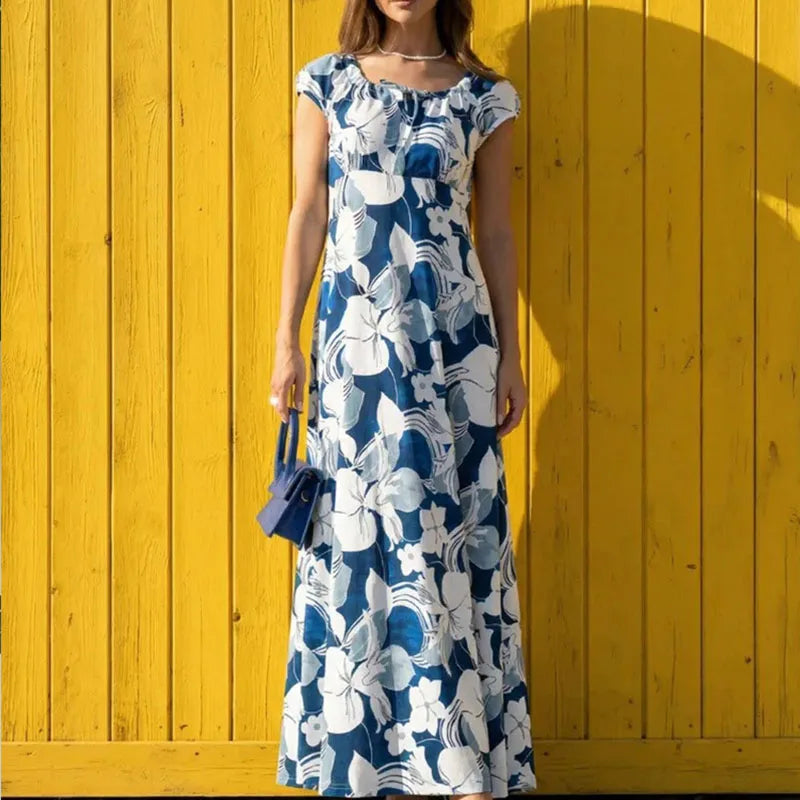 Bohemian High Waisted Party Dresses Floral Print Vacation Dresses