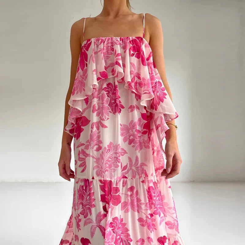 Bright Floral Print Loose Fit Beach Dresses