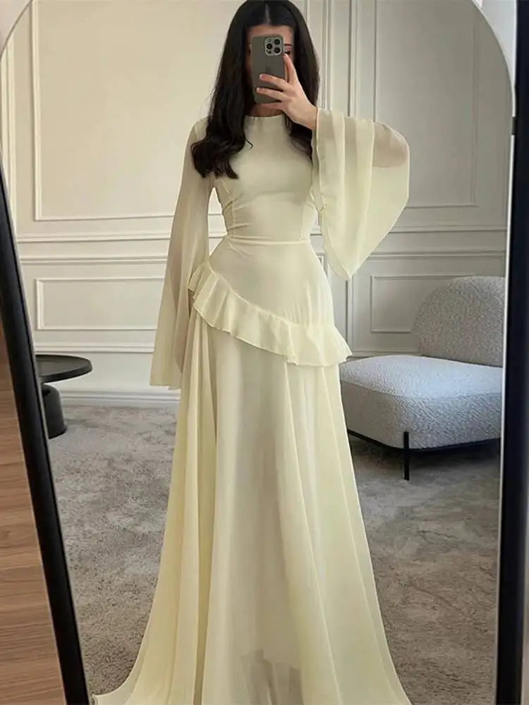 Autumn Round Neck Long Sleeve Irregular Slimming Dresses
