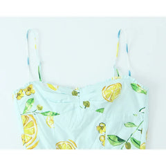 Sexy Adjustable Spaghetti Straps Lemon Print Summer Dresses