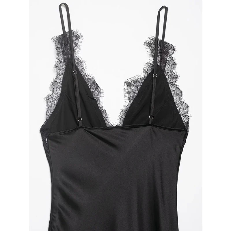 French Retro Lace Trim Sling Dresses