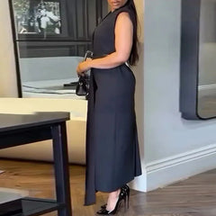 Office Lady V-neck Pleated Maxi Dresses