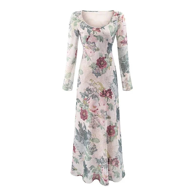 Floral Print Long Sleeve Maxi Dresses
