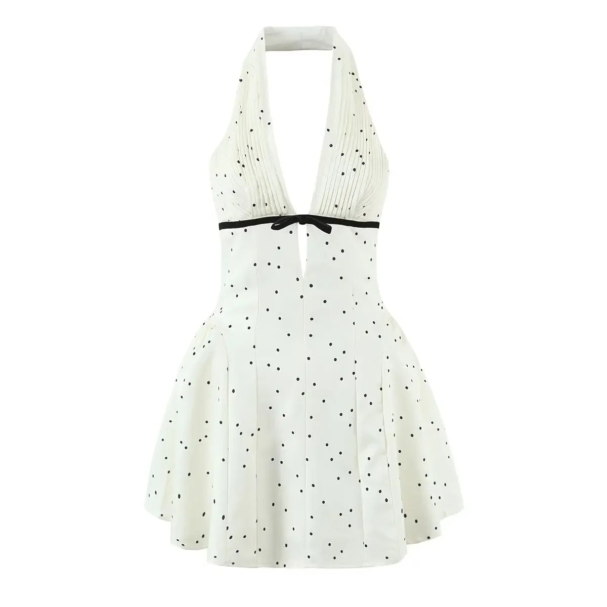 French Style Sexy Spicy Girls Halter Mini Dresses Polka Dot Deep V Backless A-line Summer Dresses