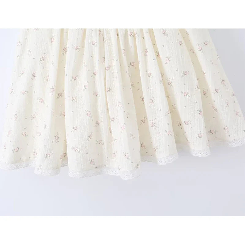 French Sweet Floral Halter Summer Mini Dresses Lace Trim A-Line Corset Party SunDresses