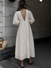 V-neck Bubble Sleeve A-line Dresses