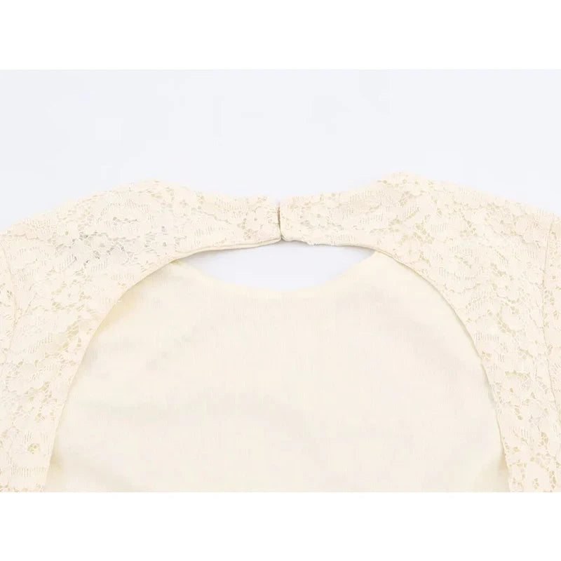 Sexy Backless Round Neck Long Sleeve Short Lace Dresses