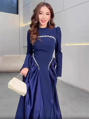 Autumn Design Patchwork Long Sleeve With Tassels And Ruffles Dresses Ladies Elegant Evening Gown 19DA1484