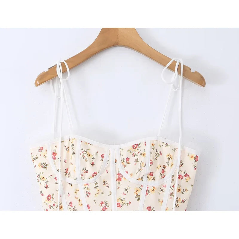Summer French Sweet Floral Corset Mini Dresses