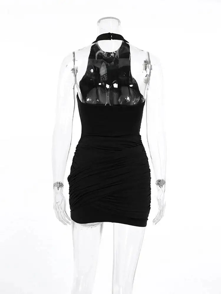 Simple Neck Hanging Sleeveless Waist Slimming Mini Dresses