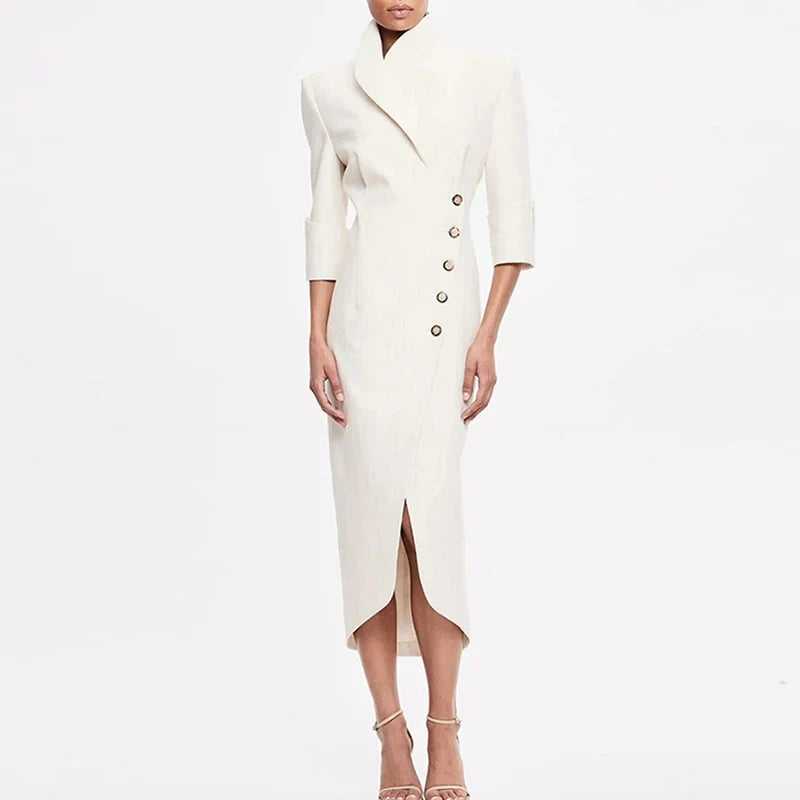 Lady Temperament Lapel High Waist Dresses