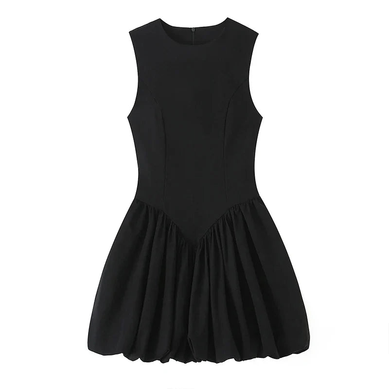 O Neck Sleeveless Balloon Effect Short Dresses