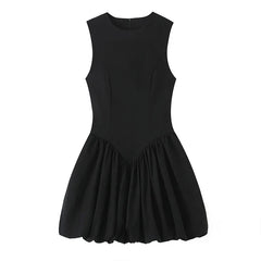 O Neck Sleeveless Balloon Effect Short Dresses