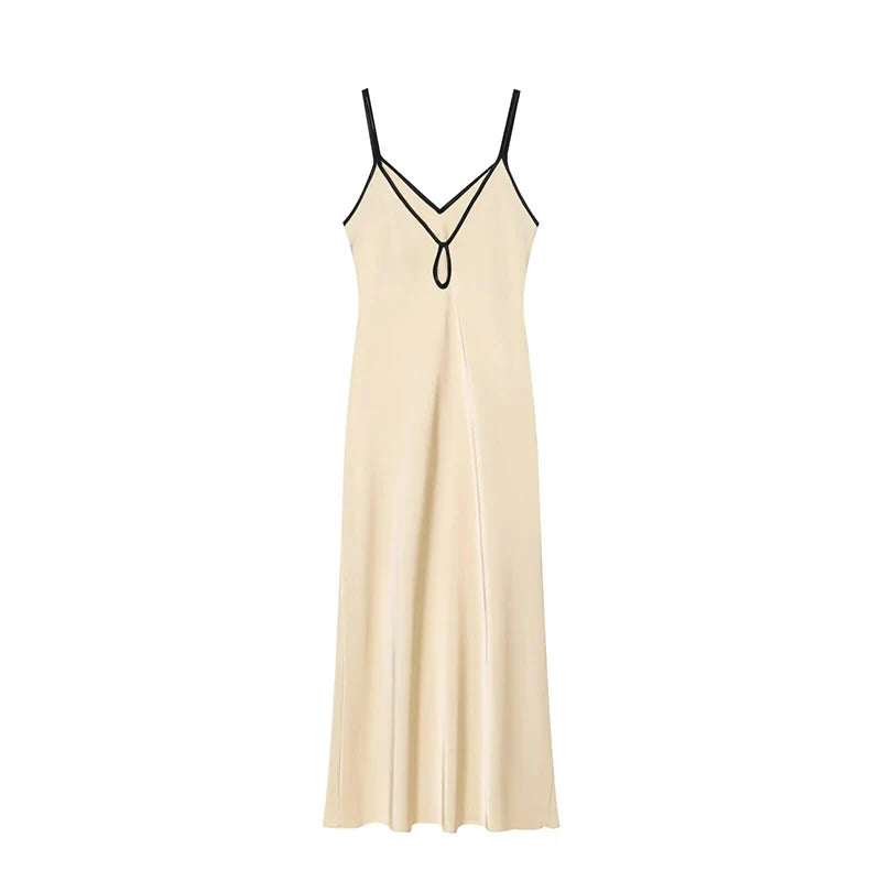 Beige Satin Long Sling Dresses
