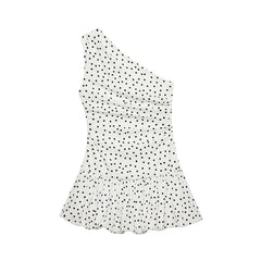 Sweet Girls Slanted Shoulder Polka Dot Mini Dresses