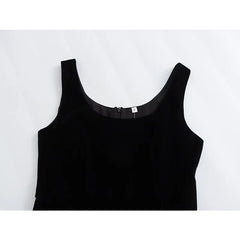 Black O Neck Sleeveless A-line Midi Tank Velvet Dresses High Quality Elegant Vestidos