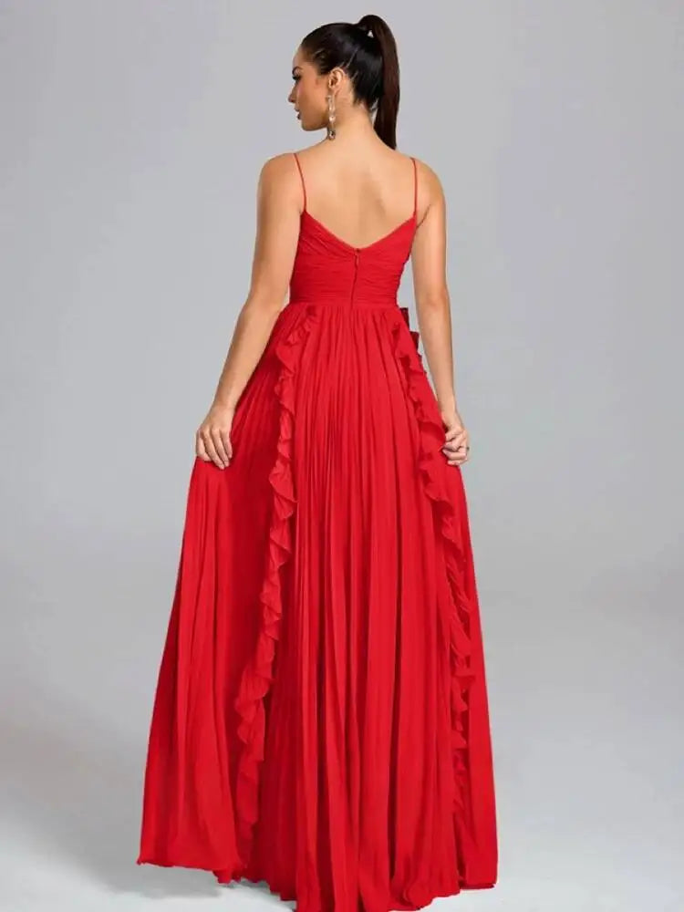 Temperament V-neck Sleeveless Pleated Waist Cinching Patchwork Dresses