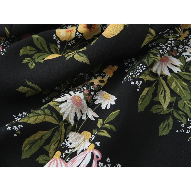 French Style Floral Print Sexy Slits Sling Dresses