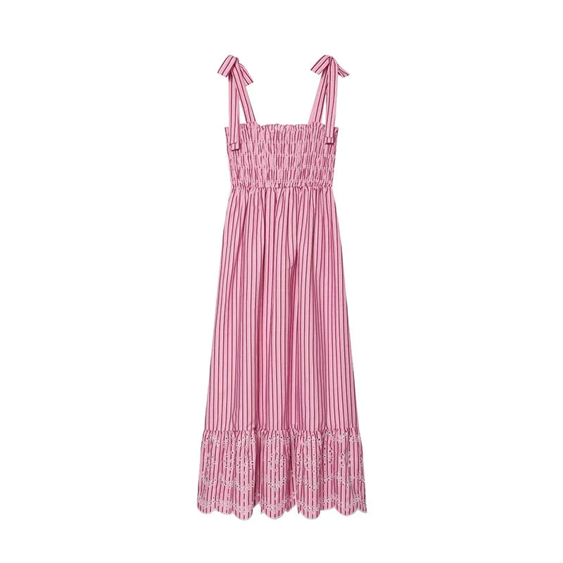 Pink Striped Midi Dresses