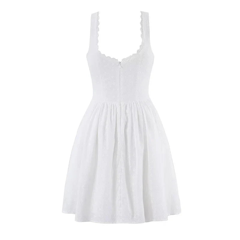 White Embroidery Mini Dresses
