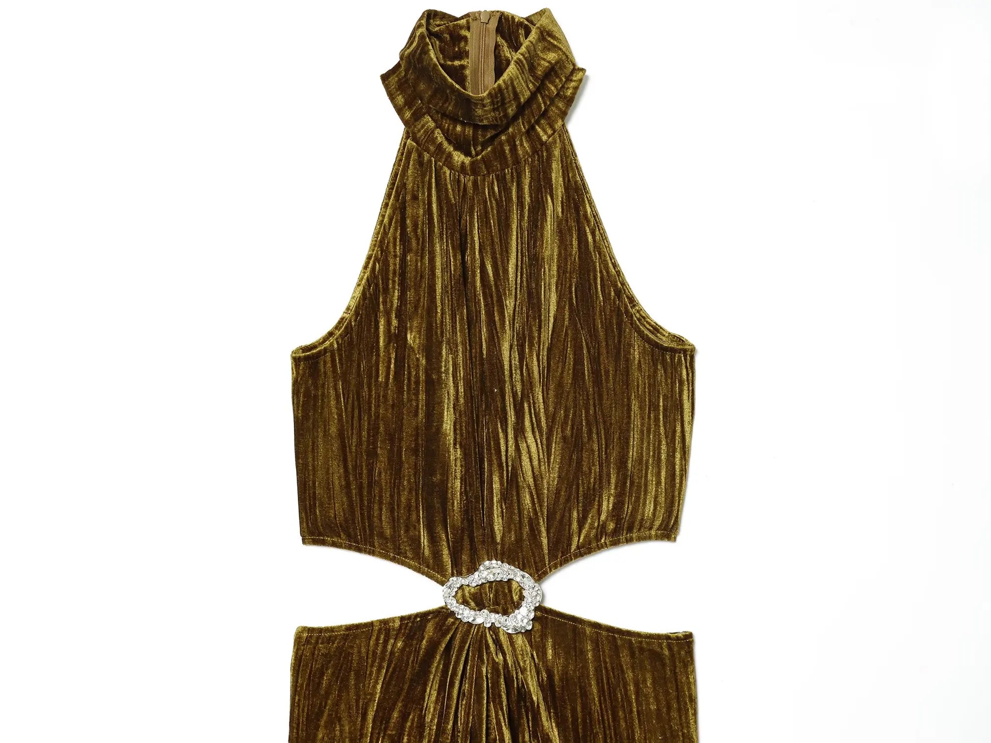 Gold Crushed Velvet Halter Maxi Dresses