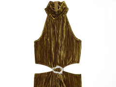 Gold Crushed Velvet Halter Maxi Dresses