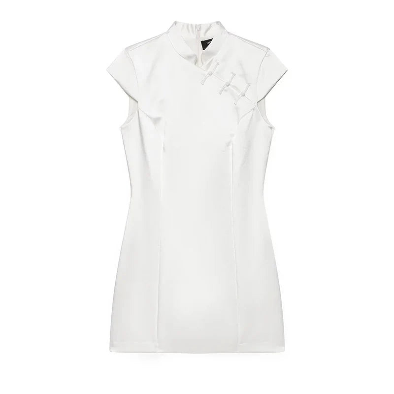 Modern Elegant White Cheongsam Mini Dresses