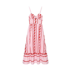 Boho Pink Floral Embroidery Hollow Out Midi Dresses