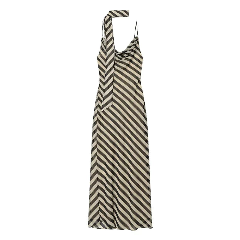 Summer Sexy Spaghetti Strap Striped Long Dresses