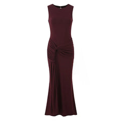 Sexy Burgundy Sleeveless Ruched Bodycon Maxi Dresses