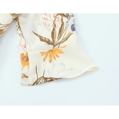 French Floral Print Cross V Neck Wrap Dresses