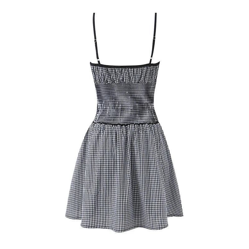 Sexy Spaghetti Strap Plaid Mini Dresses