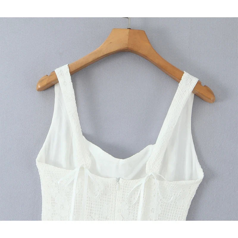 Button-Front White Sling Mini Dresses