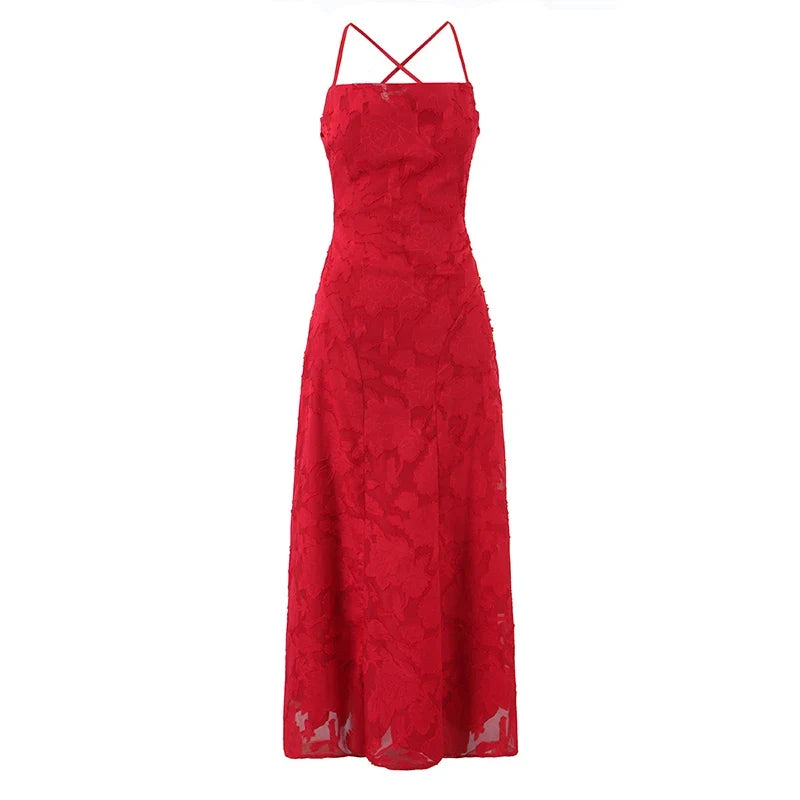 European And American Style Red Sling Long Party Dresses Backless Bandage A-line Elegant Evening Sexy Maxi Vestidos