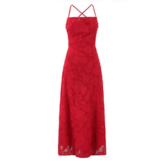European And American Style Red Sling Long Party Dresses Backless Bandage A-line Elegant Evening Sexy Maxi Vestidos