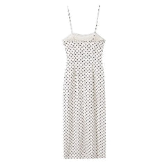 White Polka Dot Spaghetti Strap Midi Dresses