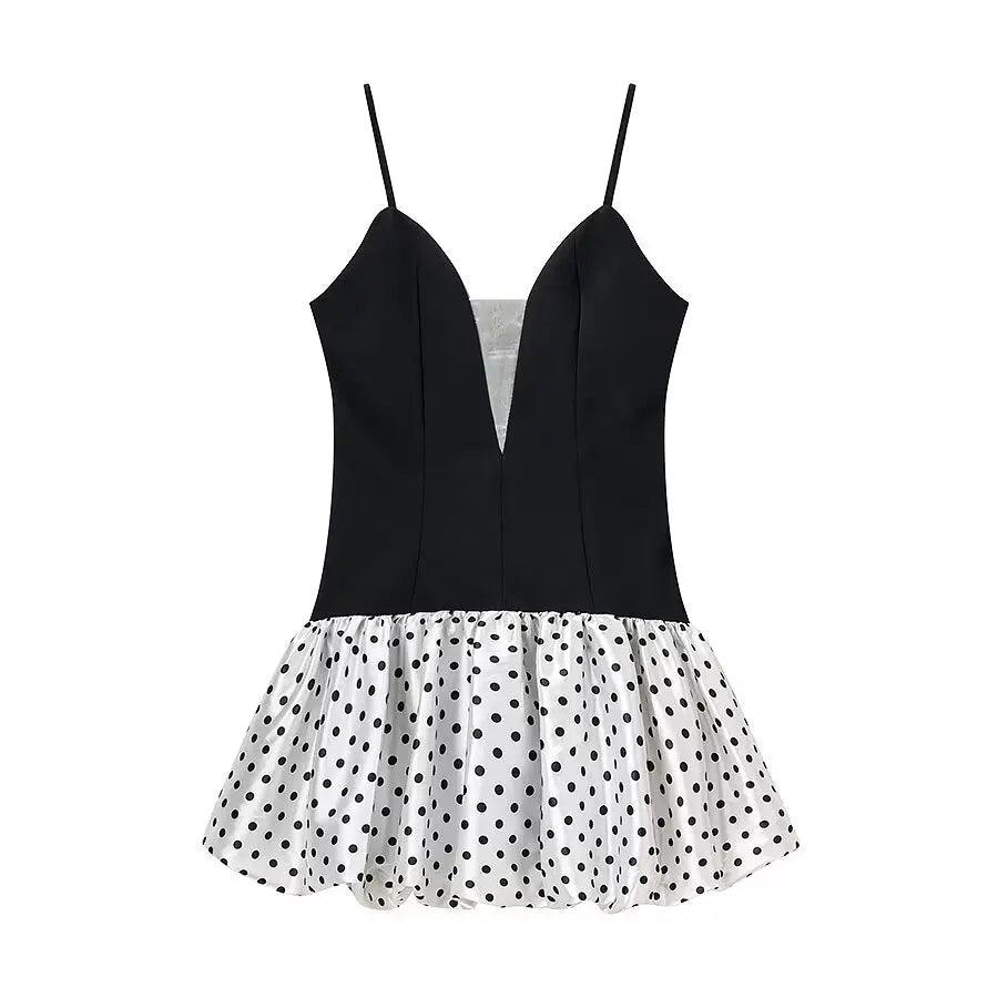 Polka Dot Patchwork Sling Mini Dresses