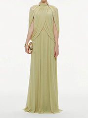 Summer Pleated Elegant Round Neck Chiffon Fashionable Long Dress