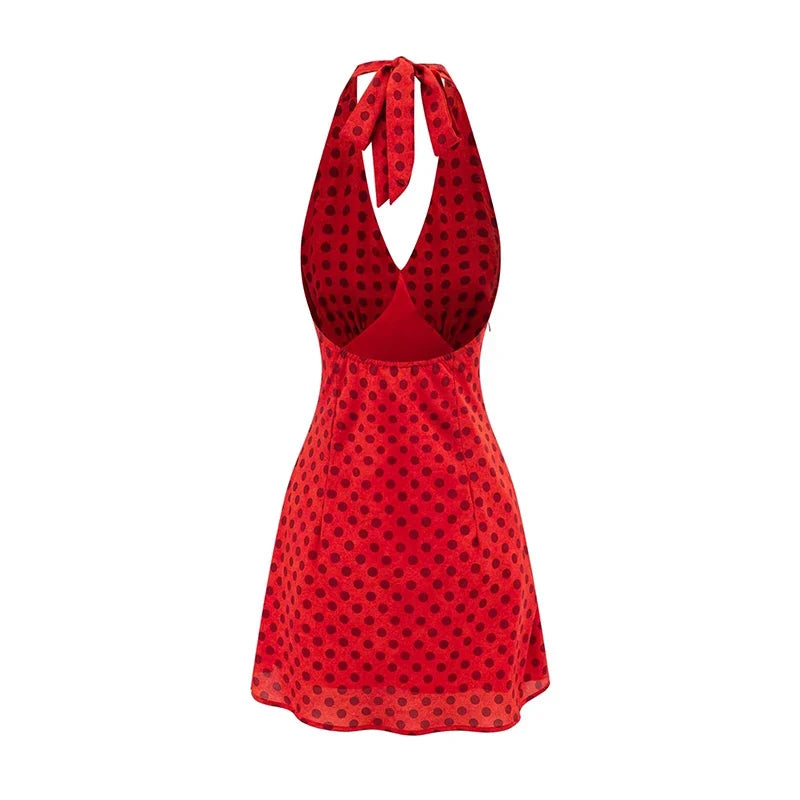 Sexy Backless Halter Polka Dot Dresses