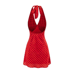 Sexy Backless Halter Polka Dot Dresses