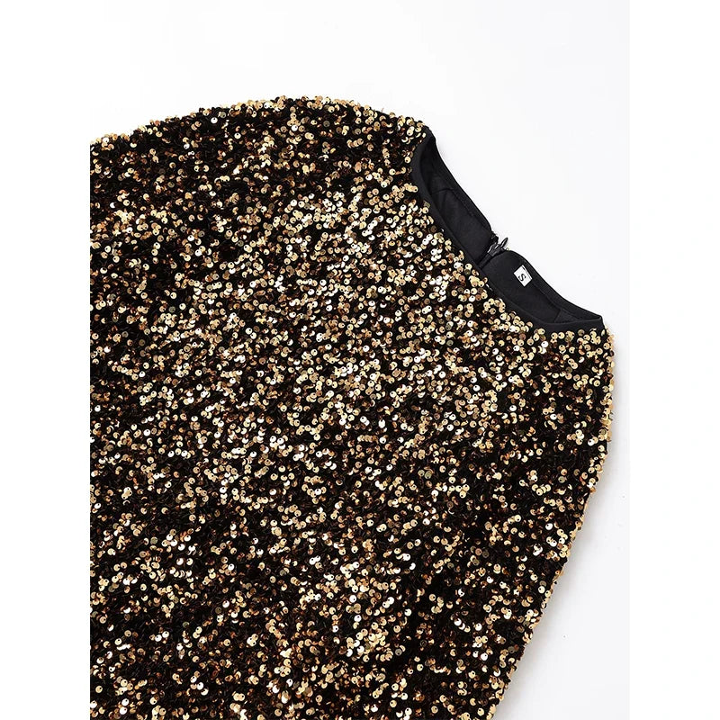 Long Sleeve O Neck Sequin Mini Dresses