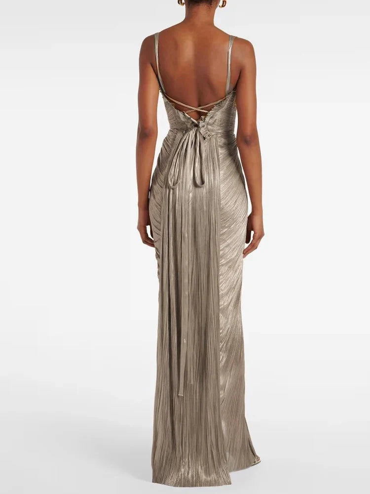 Bronzing Chest Wrapping Halter Evening Dresses