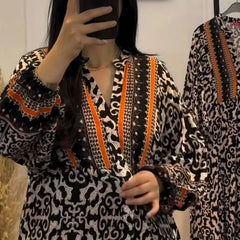 Geometric Pattern Printed Loose Robe Dresses